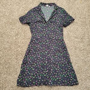 Gap Shirtdress Shirt Dress Black Floral 90s Collared Mini Button Up Size Small